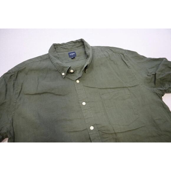 J Crew Slim Fit Dress Shirt Linen Blend Green Short Sleeve Mens Sz 2XL XXL - Picture 5 of 10
